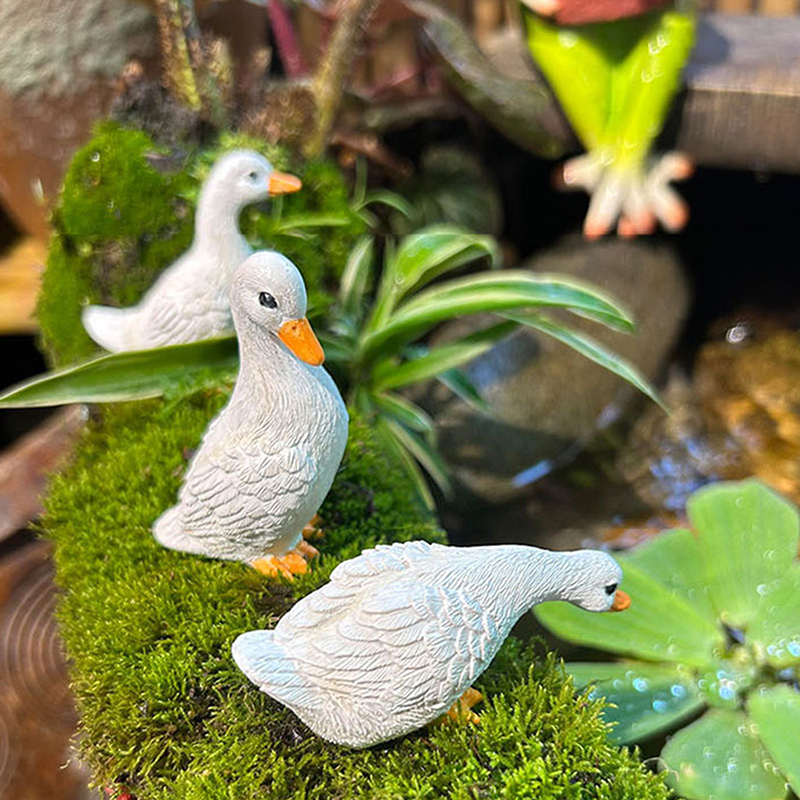 Desk Setup Retro - 3pcs Cute White Duck Hydroponic Lotus