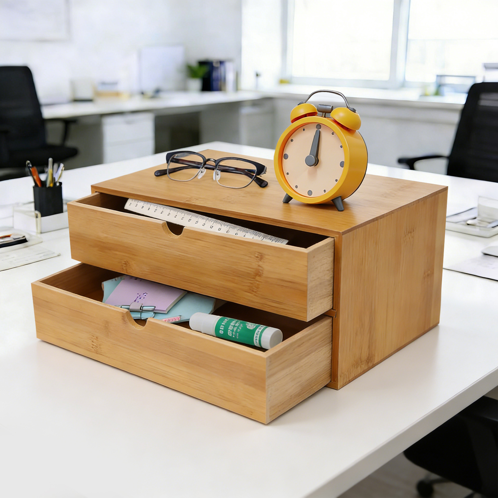 Drawer Organizer Bamboo - Desk Organizer, 2-Drawer Office Supplies Storage