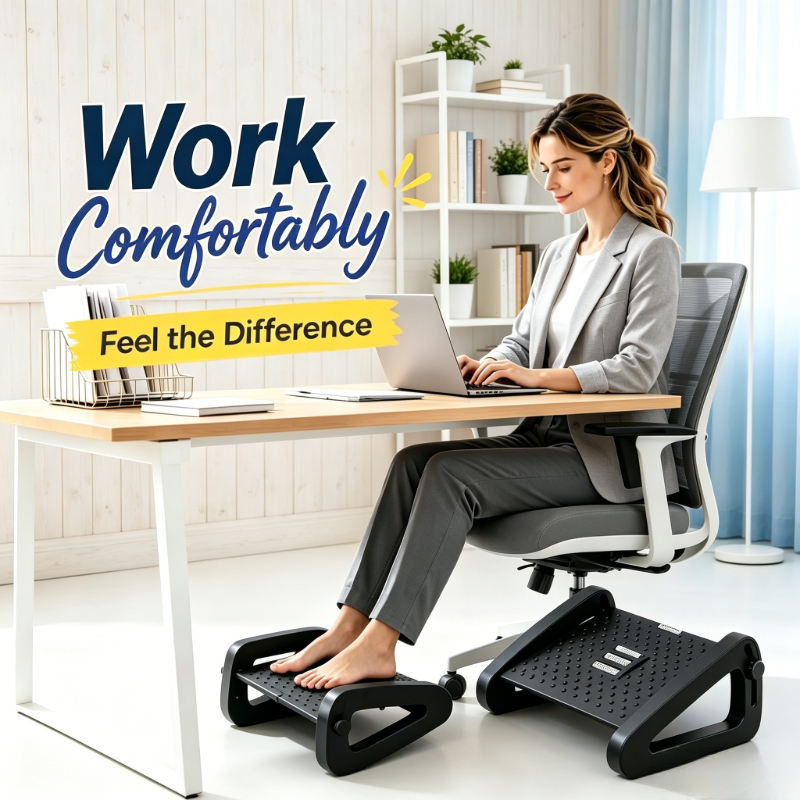 Desk Setup Ergonomic - Adjustable Black Triangle Foot Stool, Ergonomic