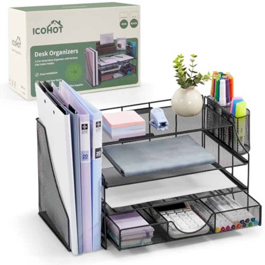 Drawer Organizer Bamboo - Desk Organizers and Accessories, 4 Tier