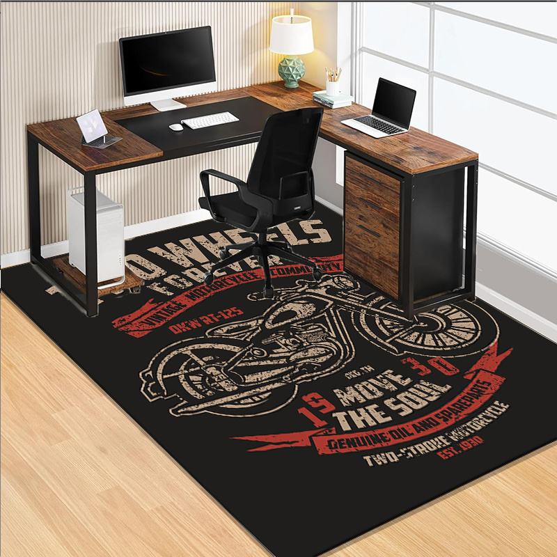 Desk Setup Living Room - Motorcycle themed desk rug for gaming