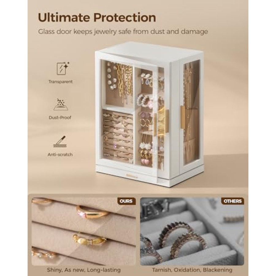 360° Rotating Jewelry Box with – обзор и цена Drawer Organizer Bamboo