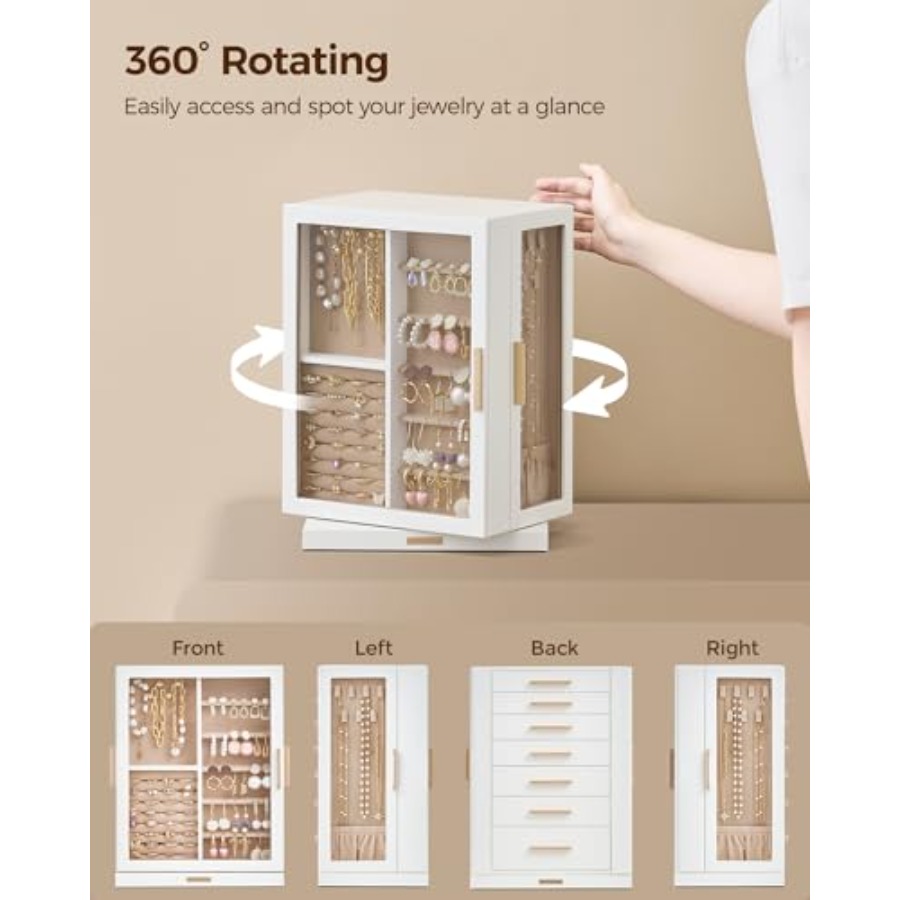 360° Rotating Jewelry Box with – обзор и цена Drawer Organizer Bamboo