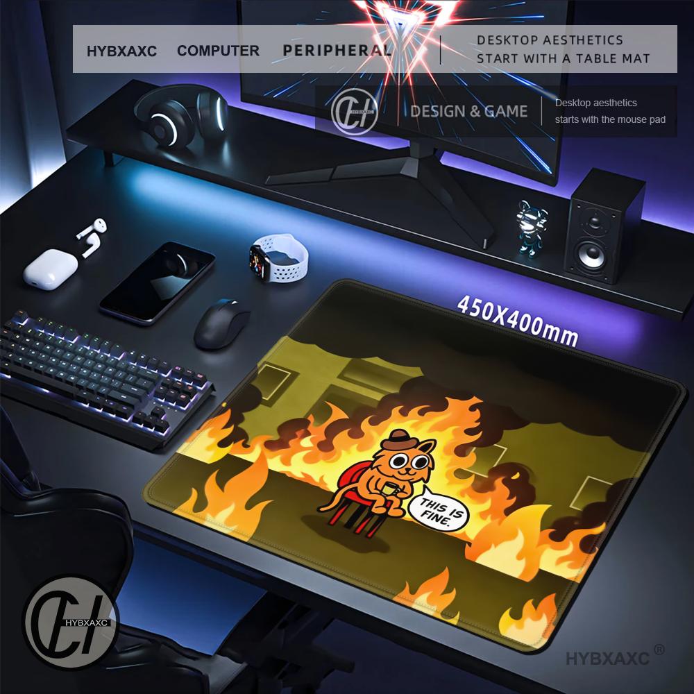 HYBXAXC This Is Fine Cat Meme  – обзор и цена Work Desk Home Setup