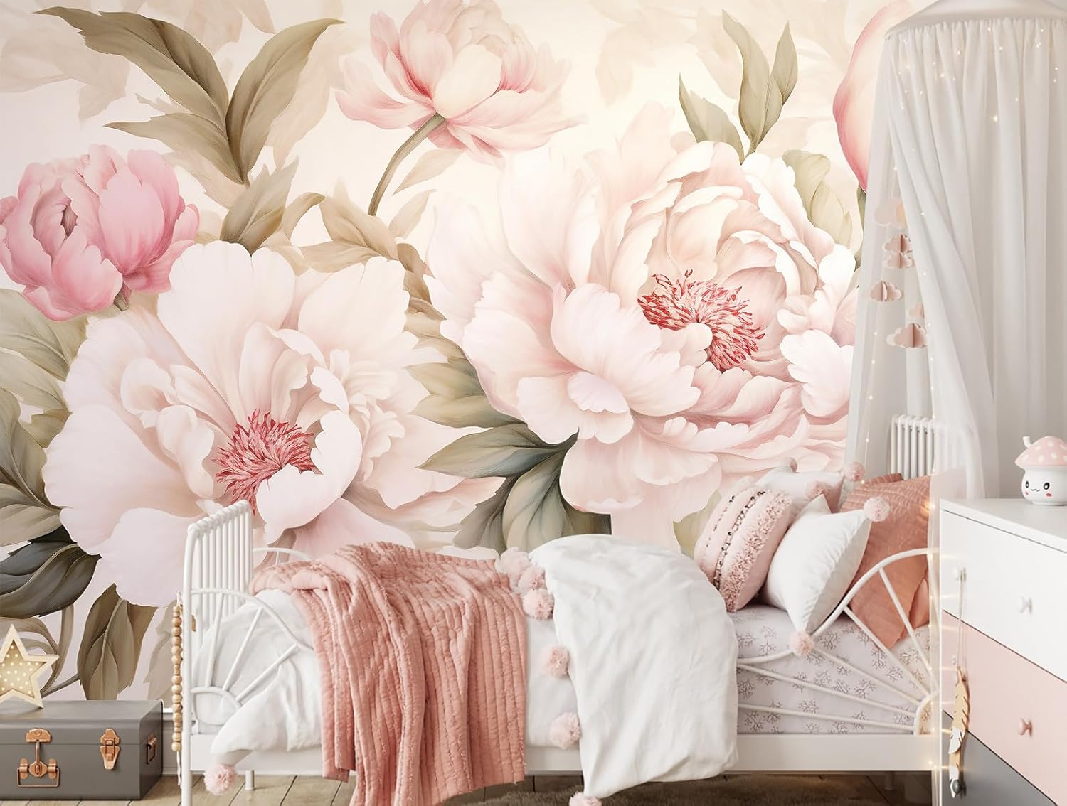 Elegant Peony Floral Mural Wal – обзор и цена Desk Setup Modern