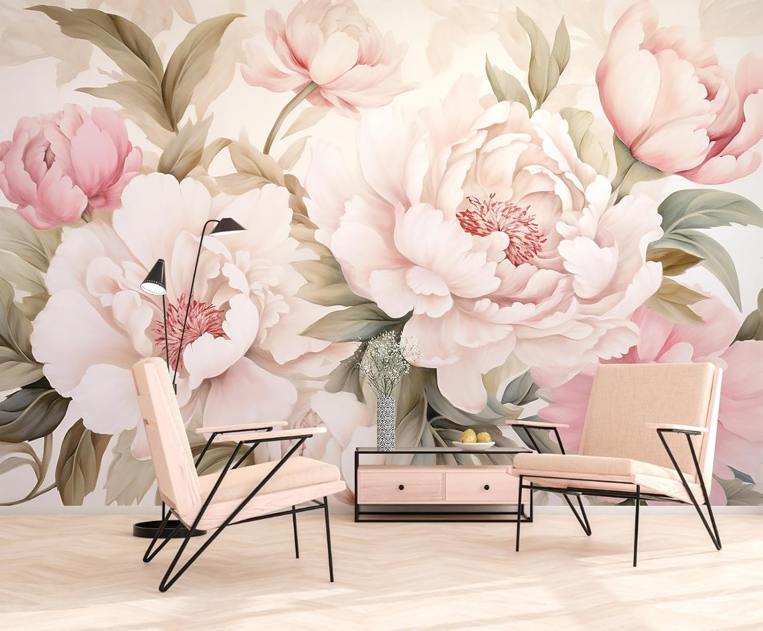 Elegant Peony Floral Mural Wal – обзор и цена Desk Setup Modern