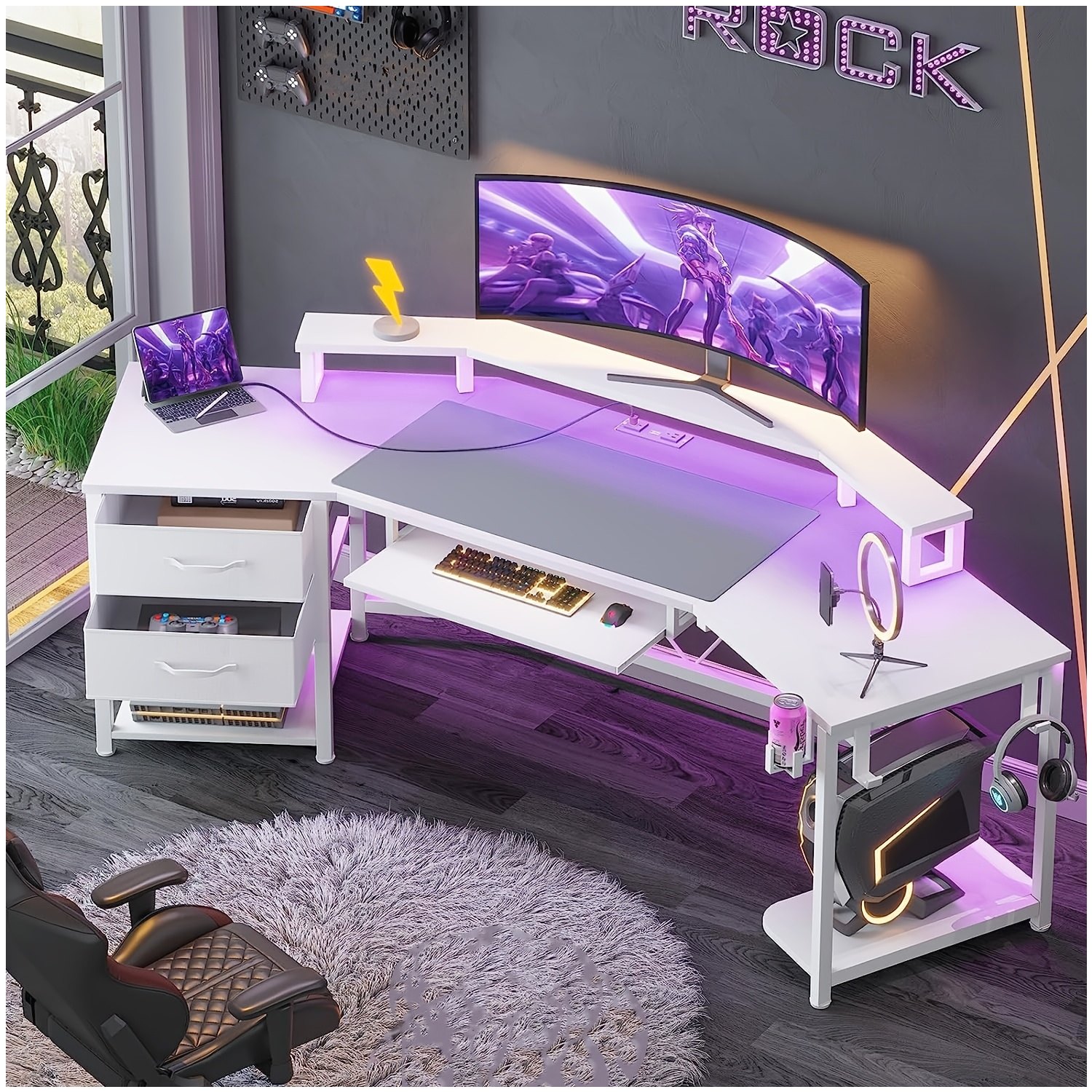 79-inch Modern Gaming Desk wit – обзор и цена Desk Setup With Keyboard Tray