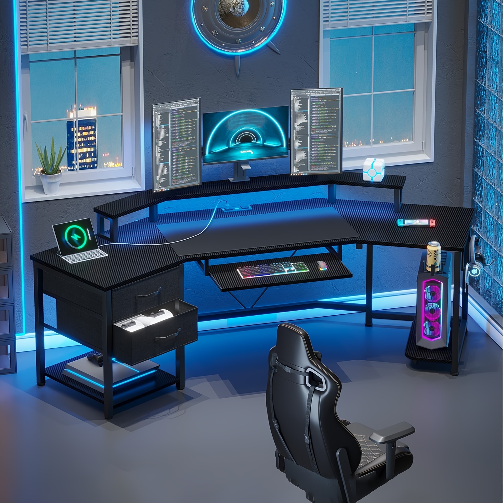 79-inch Modern Gaming Desk wit – обзор и цена Desk Setup With Keyboard Tray