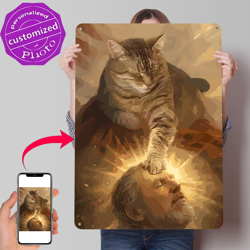 Cat Blessing a Man Tinplate Po – обзор и цена Desk Setup Poster