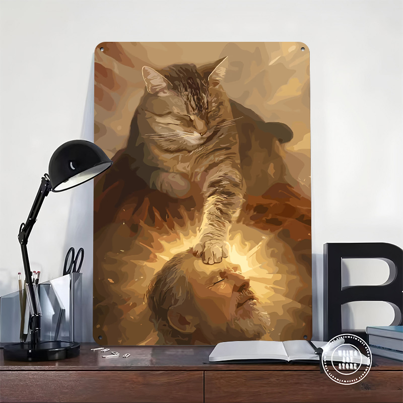 Cat Blessing a Man Tinplate Po – обзор и цена Desk Setup Poster
