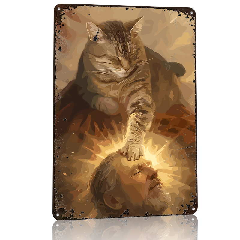 Cat Blessing a Man Tinplate Po – обзор и цена Desk Setup Poster