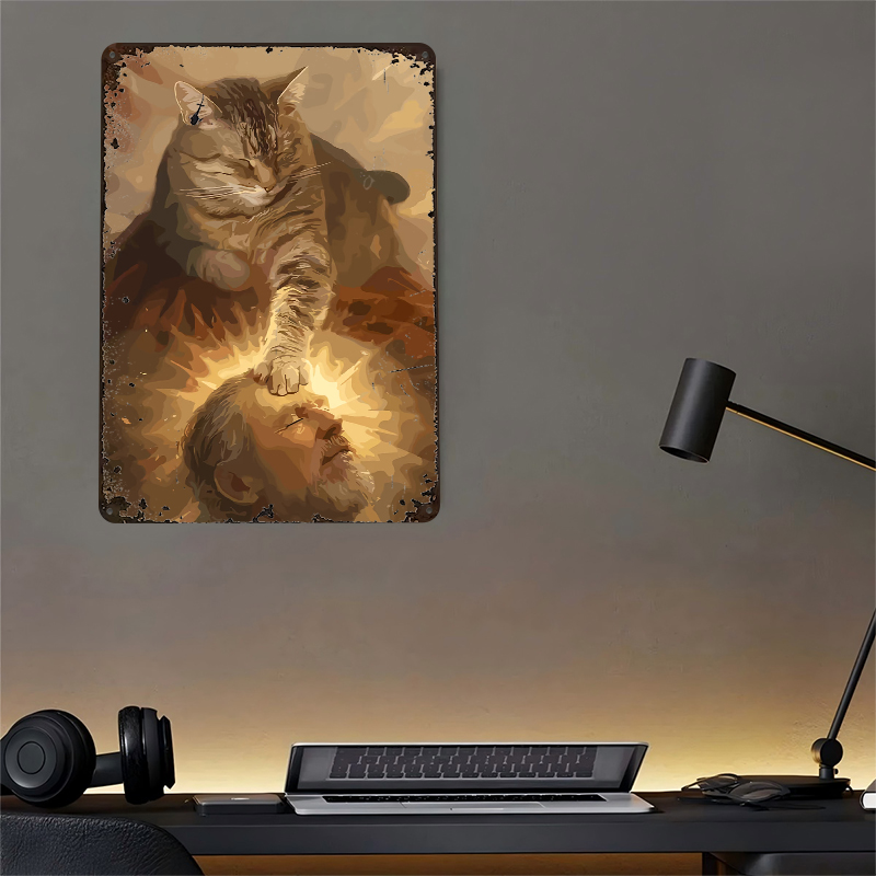 Cat Blessing a Man Tinplate Po – обзор и цена Desk Setup Poster